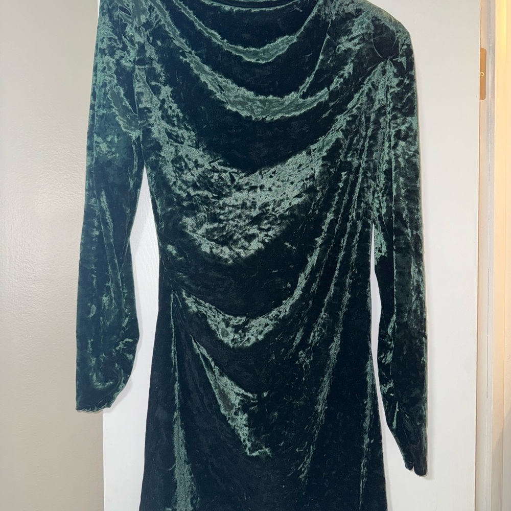 Zara Dark Green Velvet Long Sleeve Dress